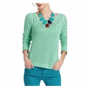 ANTHROPOLOGIE Moth Mint Green Open Knit Crew Neck Pullover Sweater Size large